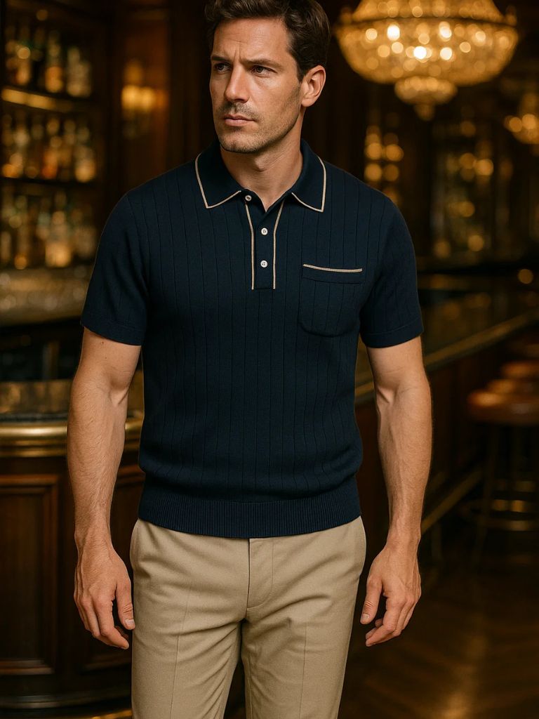 Old Money Knit Polo Shirt for Men
