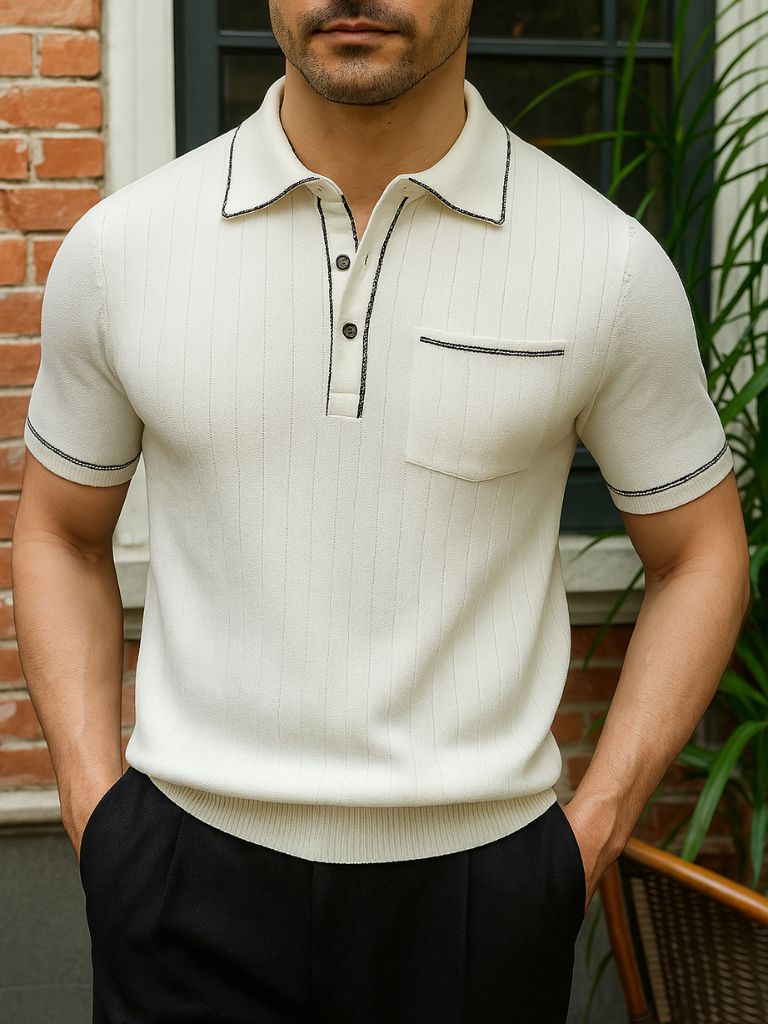 Old Money Knit Polo Shirt for Men