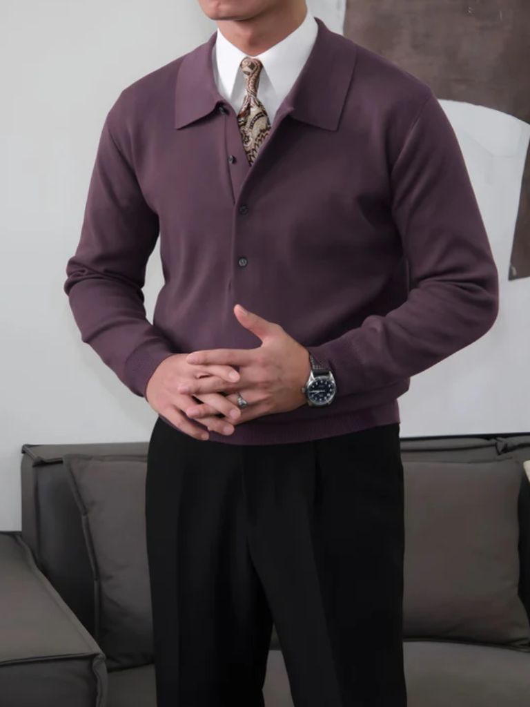 Old Money Knit Polo Sweater for Men