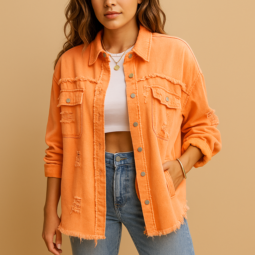 Oversized distressed denim jacket for women | Hazel