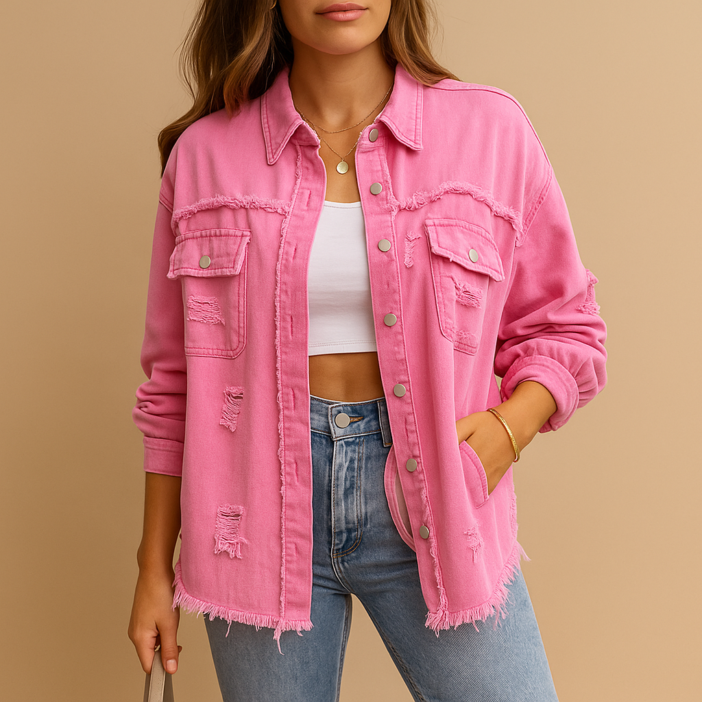 Oversized distressed denim jacket for women | Hazel