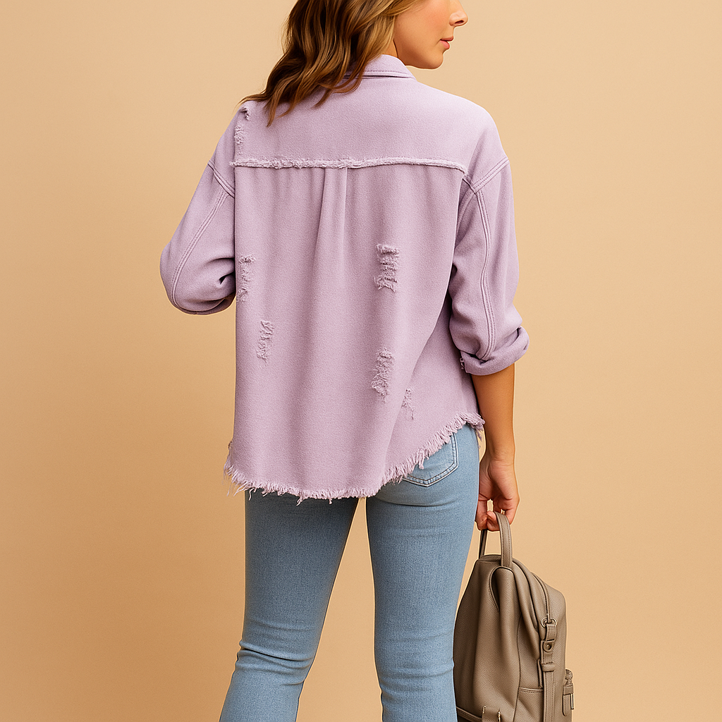 Oversized distressed denim jacket for women | Hazel