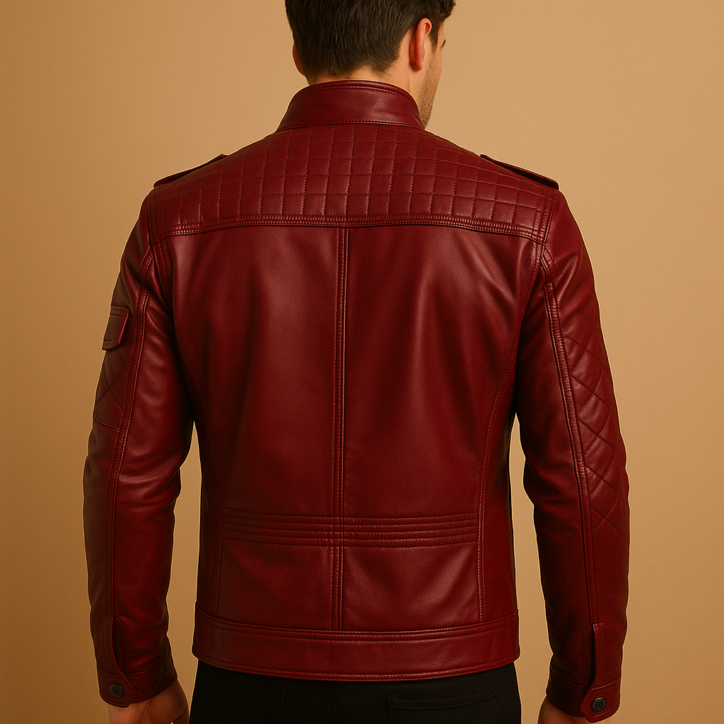 Padded leather jacket with stand collar for men | Franklin