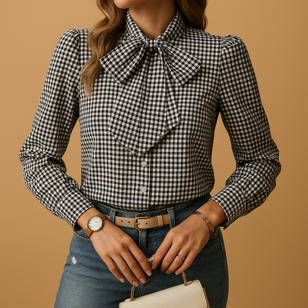 Plaid blouse with bow detail for women | Charlotte