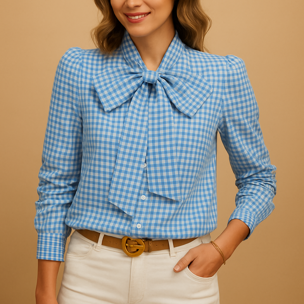 Plaid blouse with bow detail for women | Charlotte
