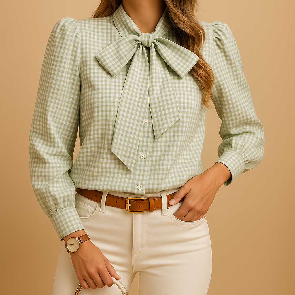 Plaid blouse with bow detail for women | Charlotte