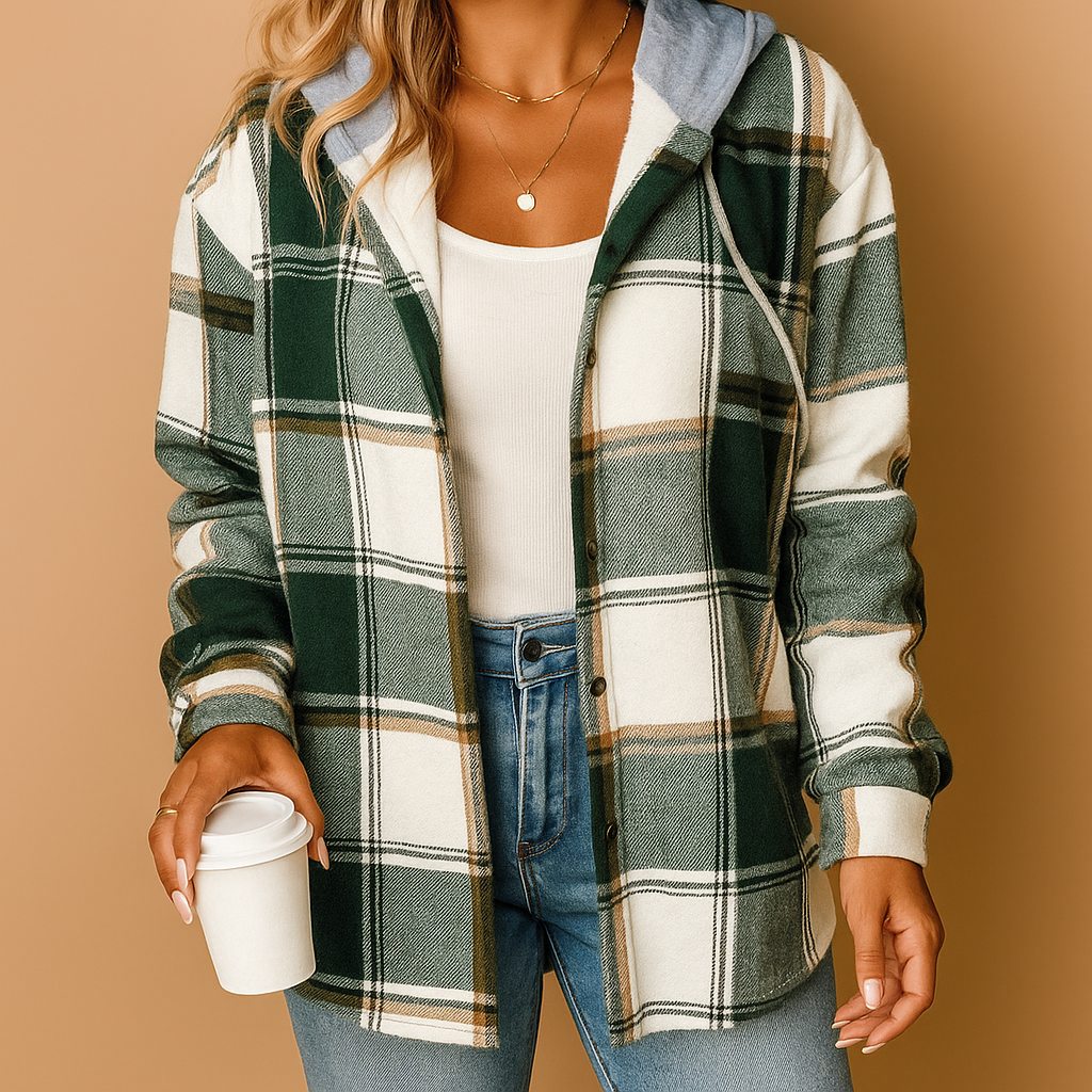 Plaid hooded jacket for women | Zelina