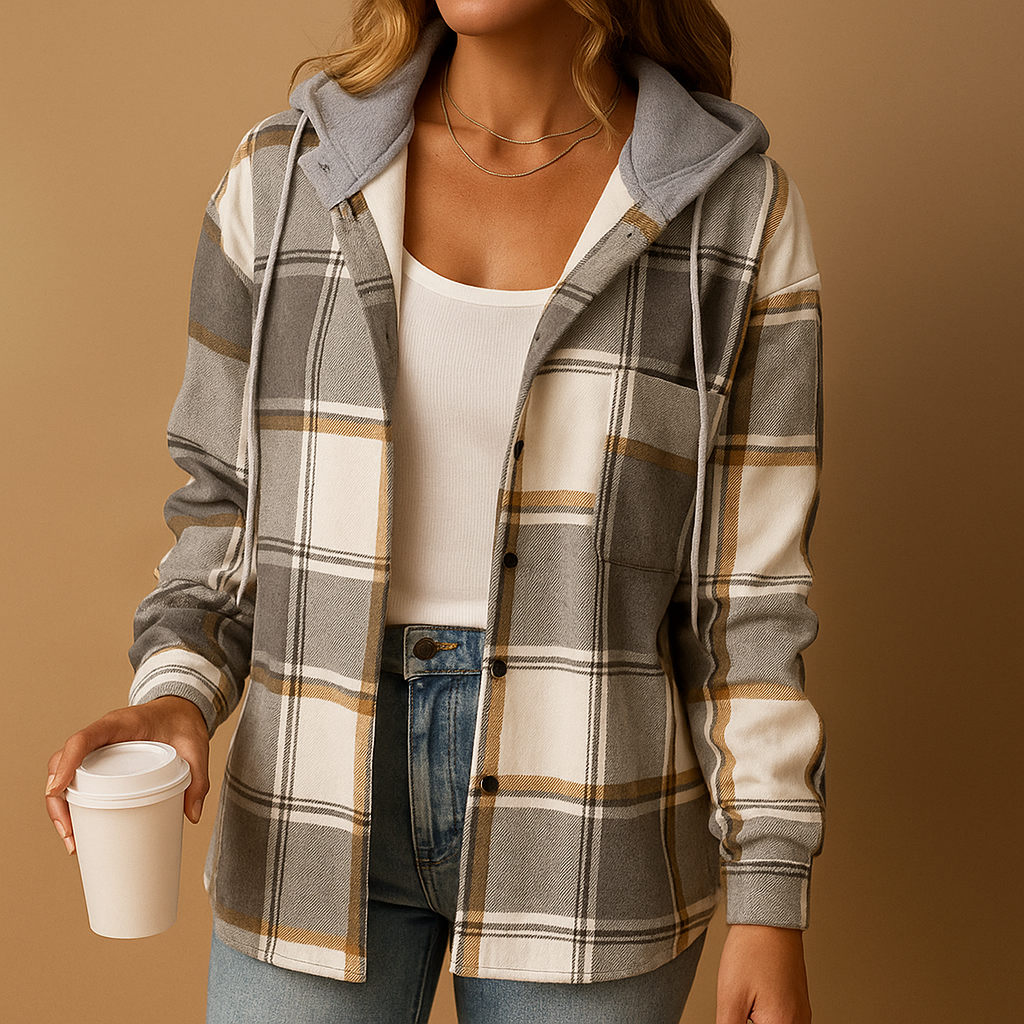 Plaid hooded jacket for women | Zelina