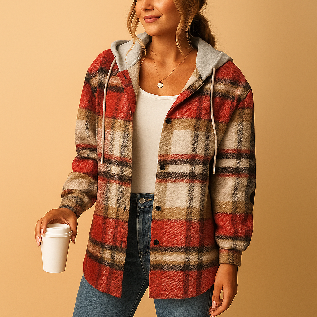 Plaid hooded jacket for women | Zelina