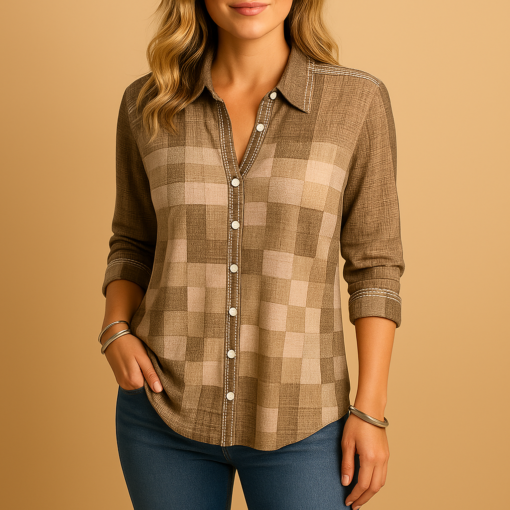 Plaid Long Sleeve Blouse for Women with Relaxed Fit and Elegant Style | Naomi