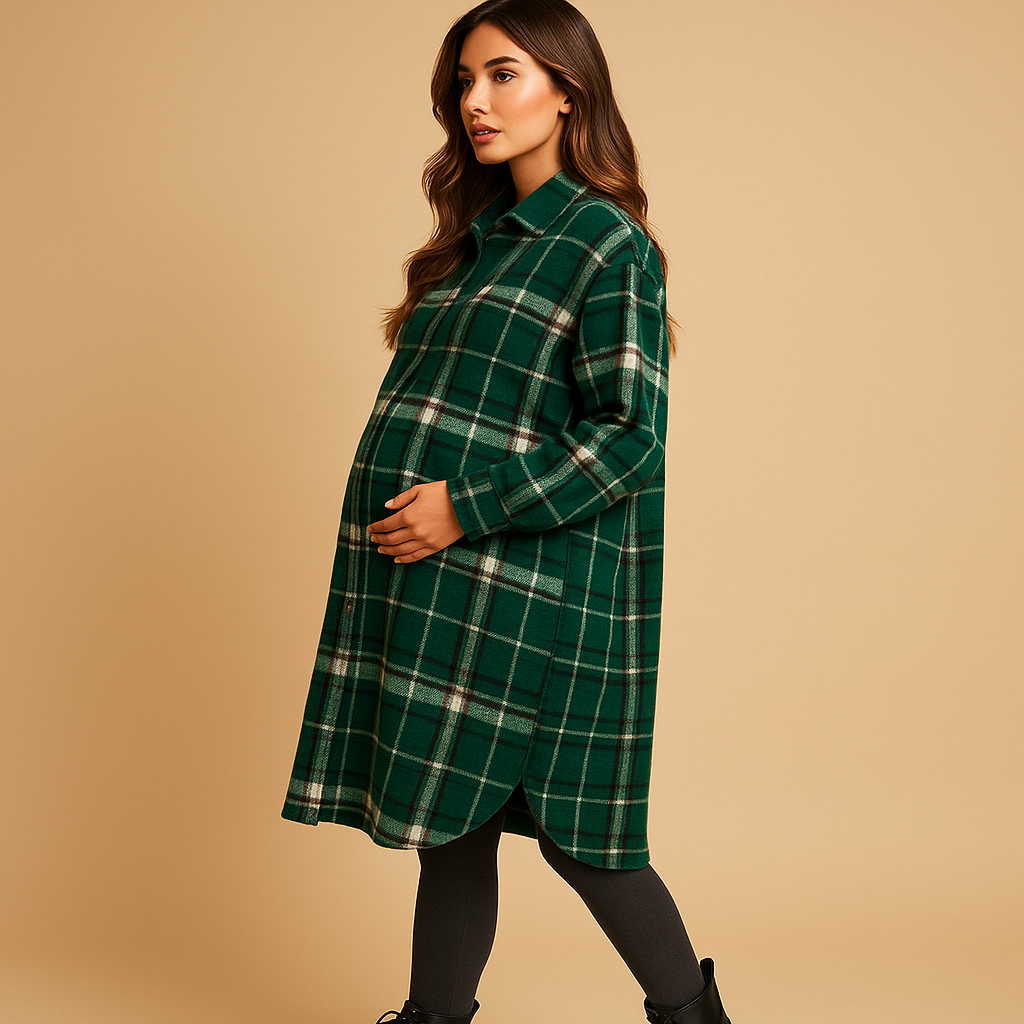 Plaid wool-look long coat for women | Aoife