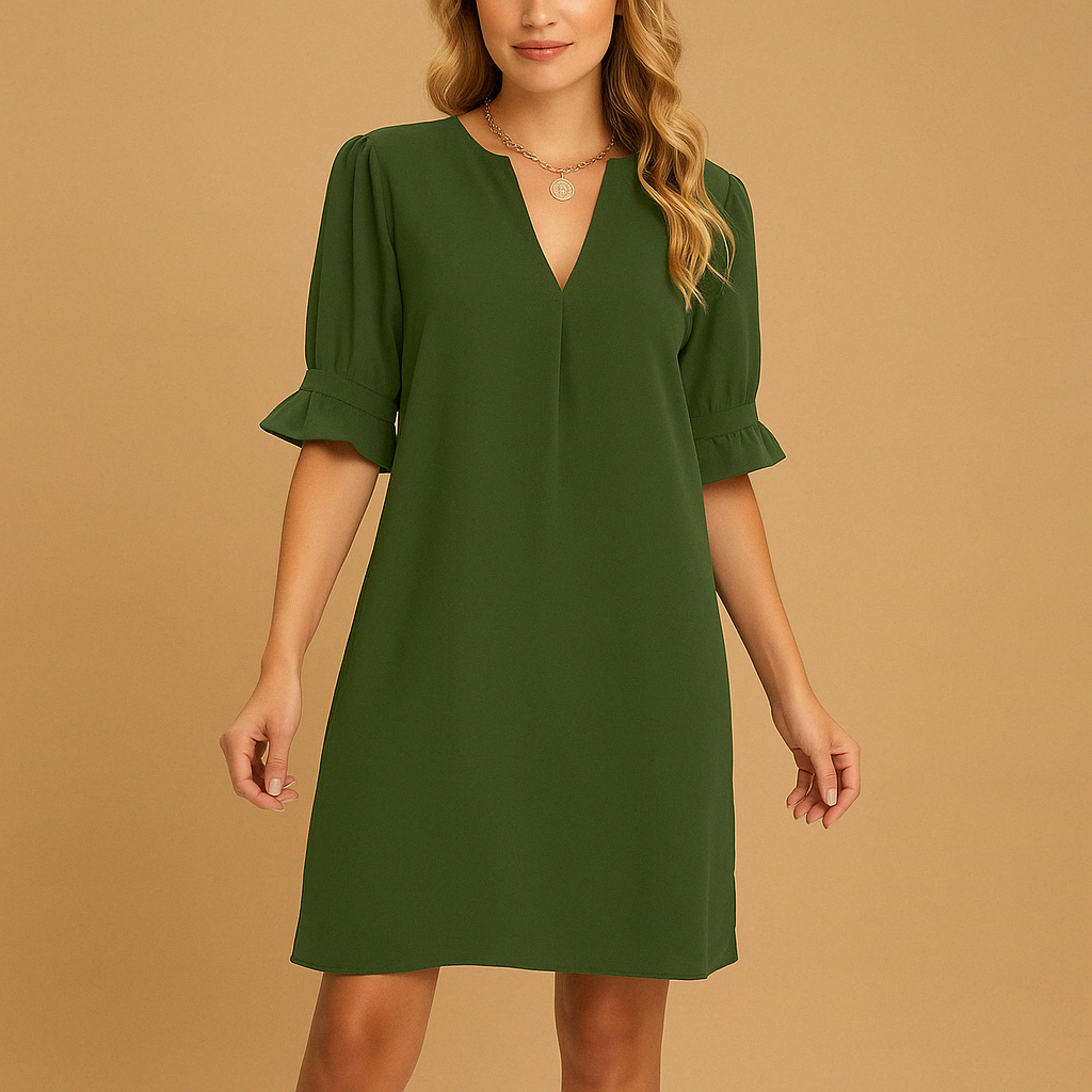 Pleated midi dress with half sleeves for women | Fenna