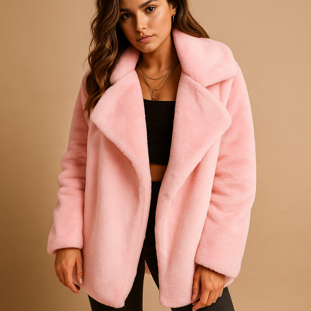 Plush winter coat with lapel collar for women | Ashley