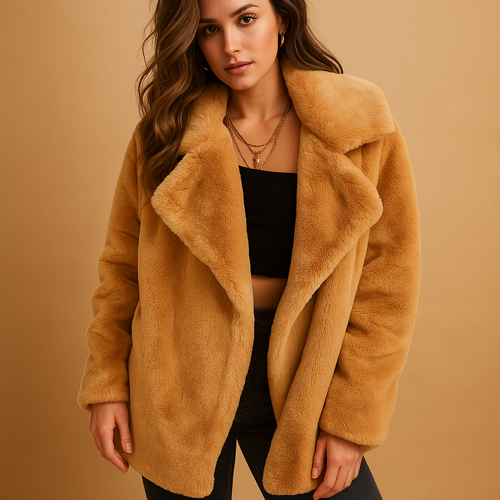 Plush winter coat with lapel collar for women | Ashley