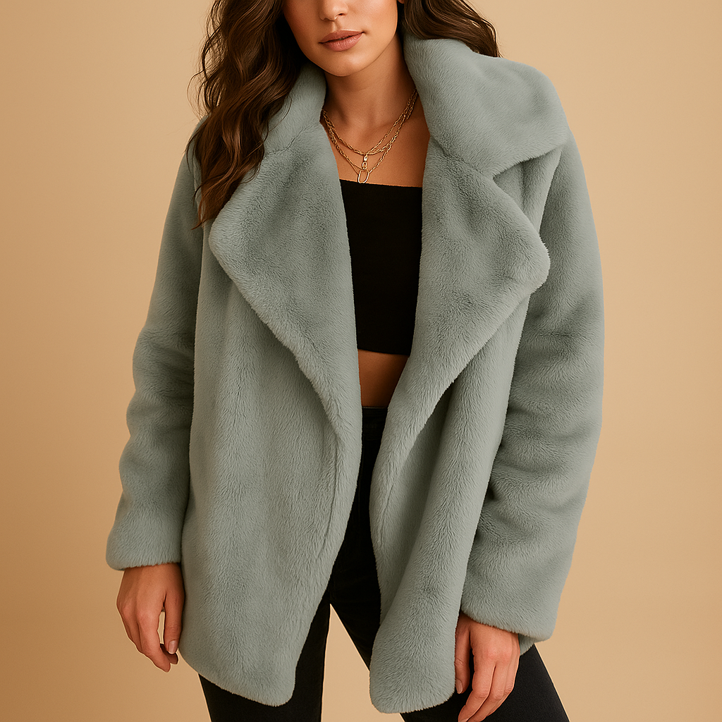 Plush winter coat with lapel collar for women | Ashley