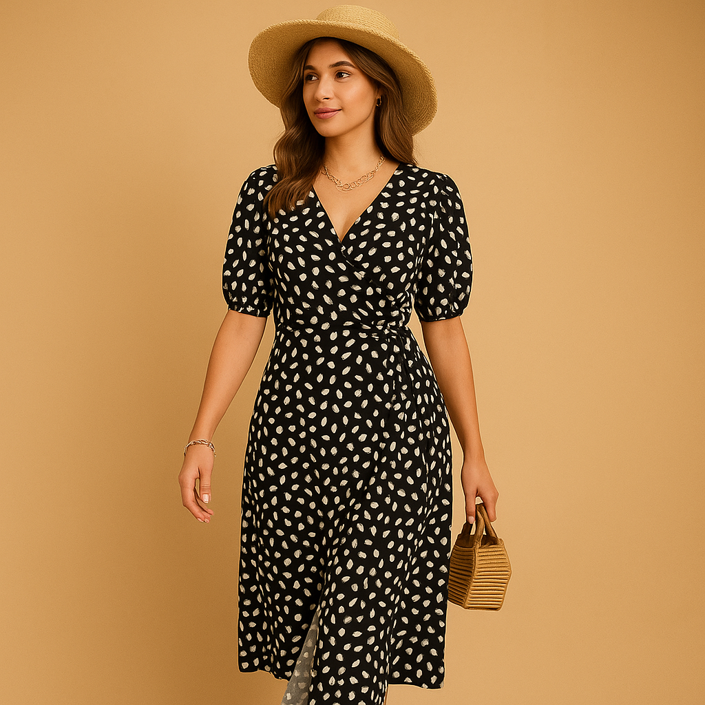 Polka dot summer wrap dress for women | Sophia