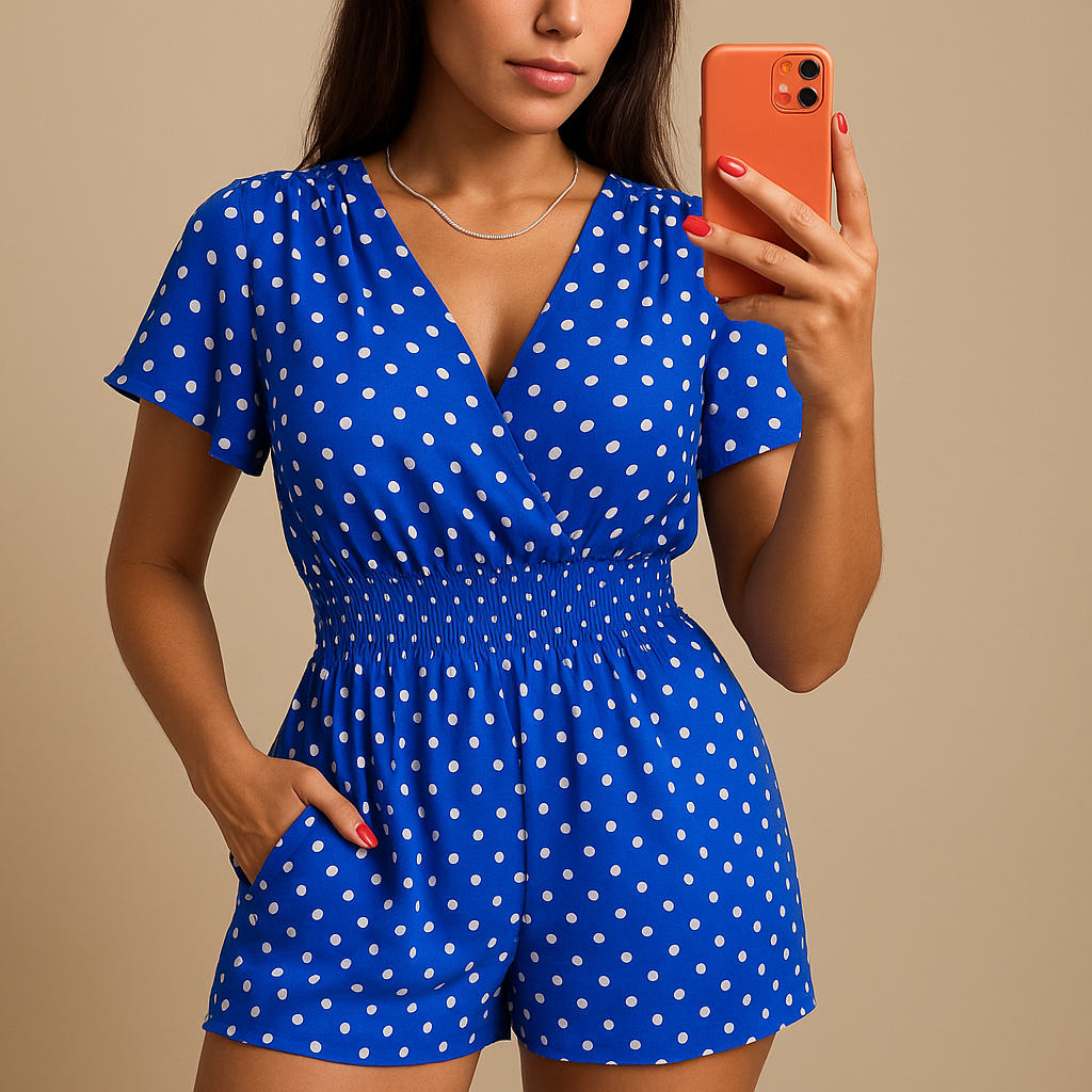 Polkadot summer jumpsuit with pockets for women | Lila