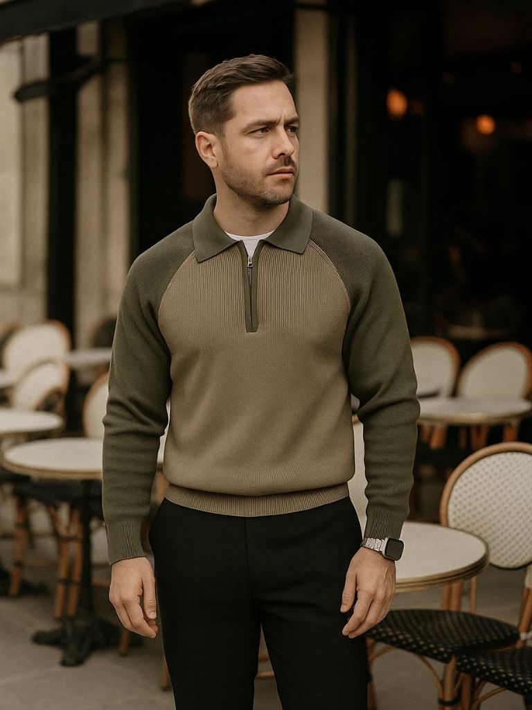 Raglan Quarter Zip Sweater for Men