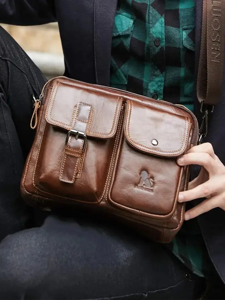 Retro Leather Square Shoulder Bag for Men
