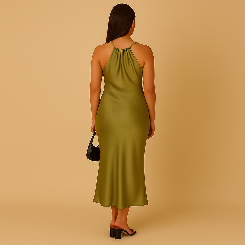 Satin wrap dress with long sleeves for women | Natasa