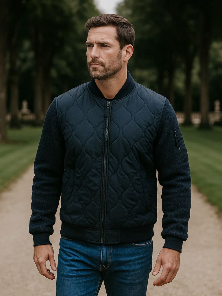 Sherpa Sleeves Padded Bomber Jacket for Men