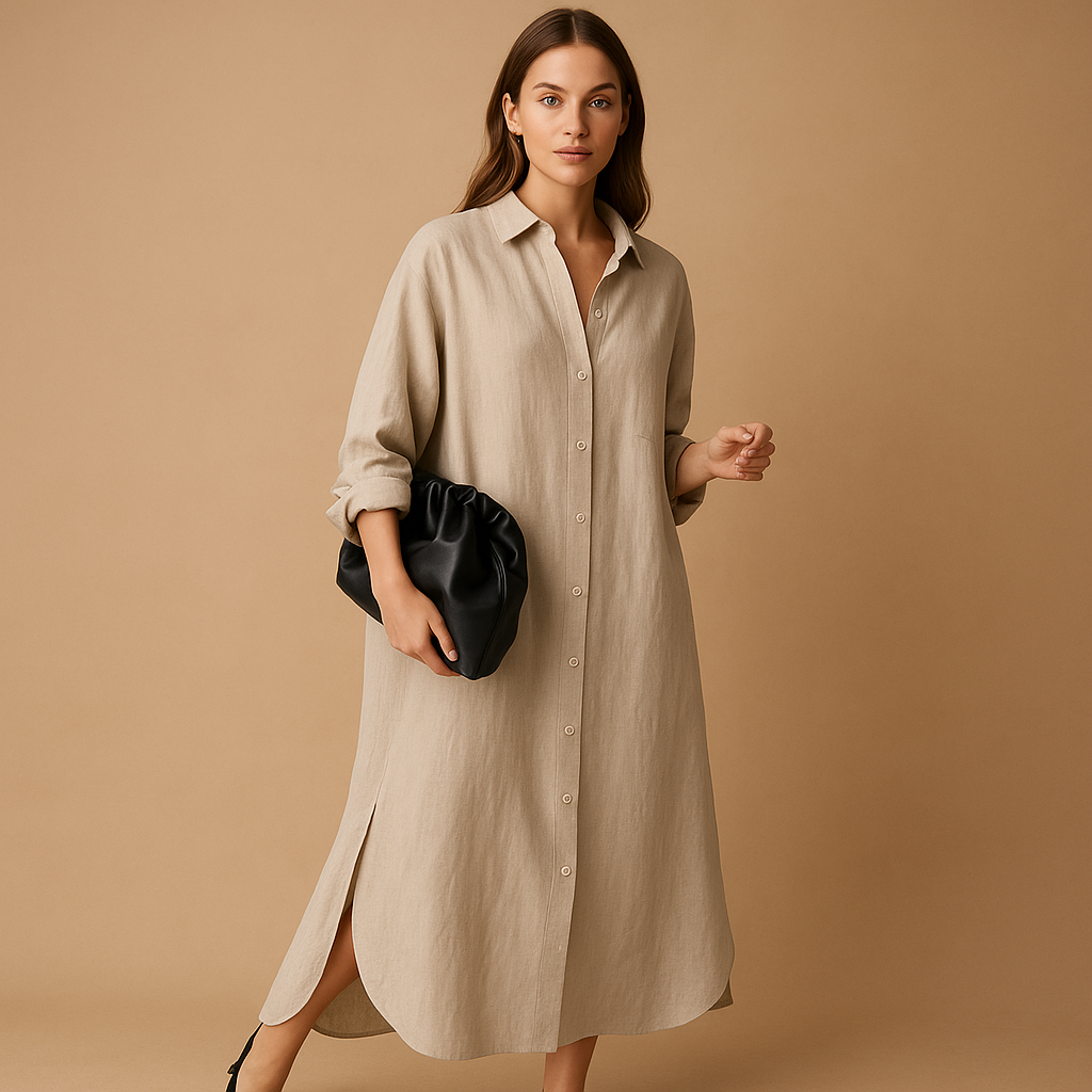 Shirt-style hemp blend dress for women | Isabelle