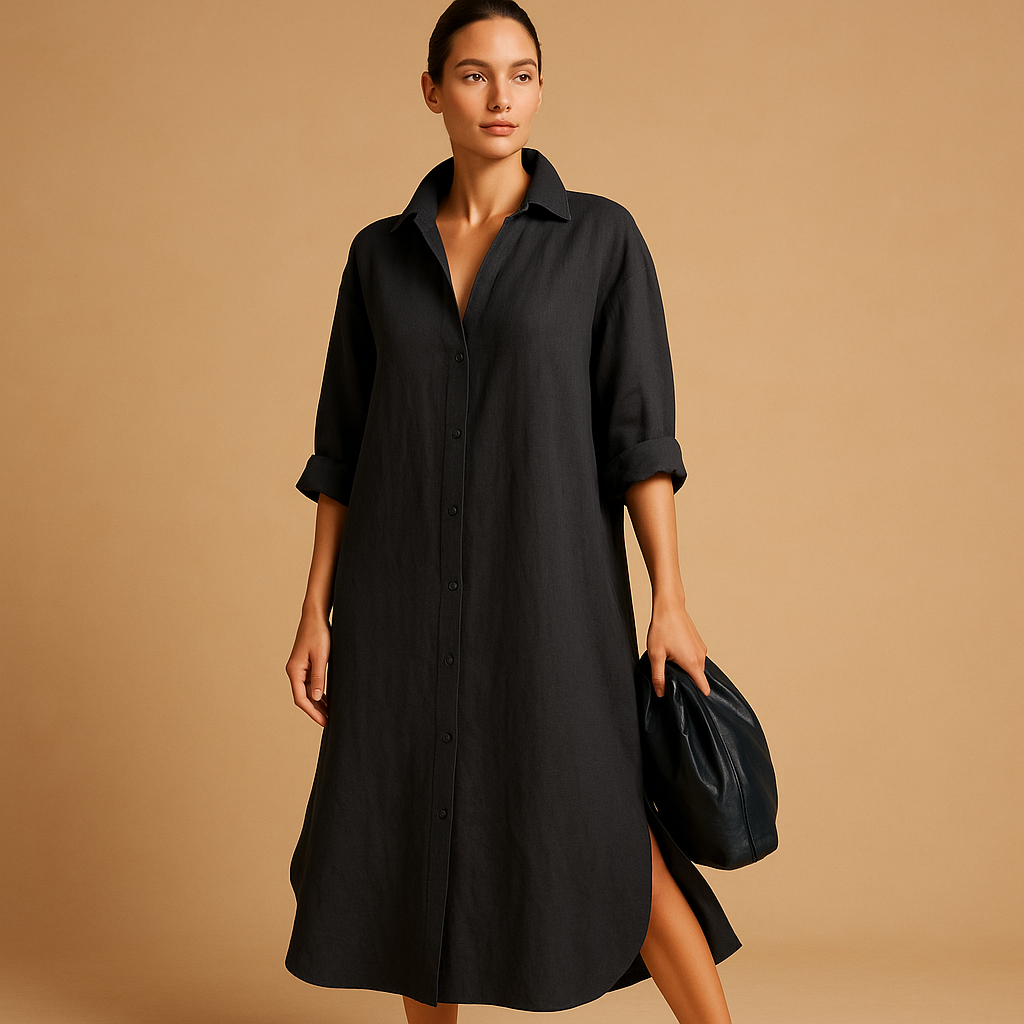 Shirt-style hemp blend dress for women | Isabelle