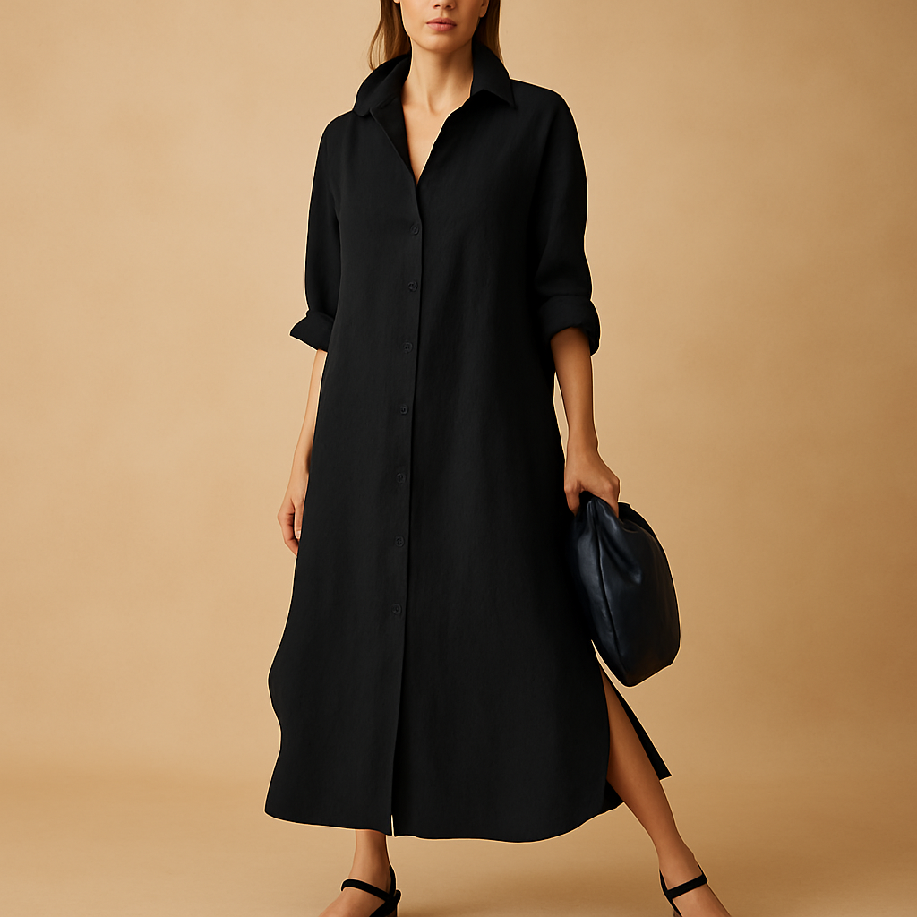 Shirt-style hemp blend dress for women | Isabelle