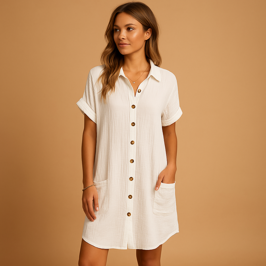 Shirt-style midi dress with belt detail for women | Valeria