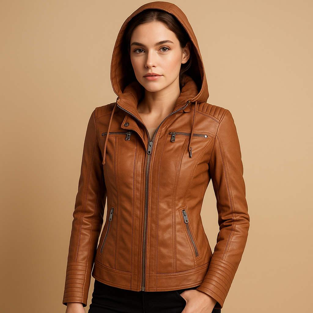 Leather hooded jacket for women | Vanessa
