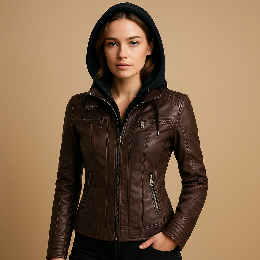 Leather hooded jacket for women | Vanessa