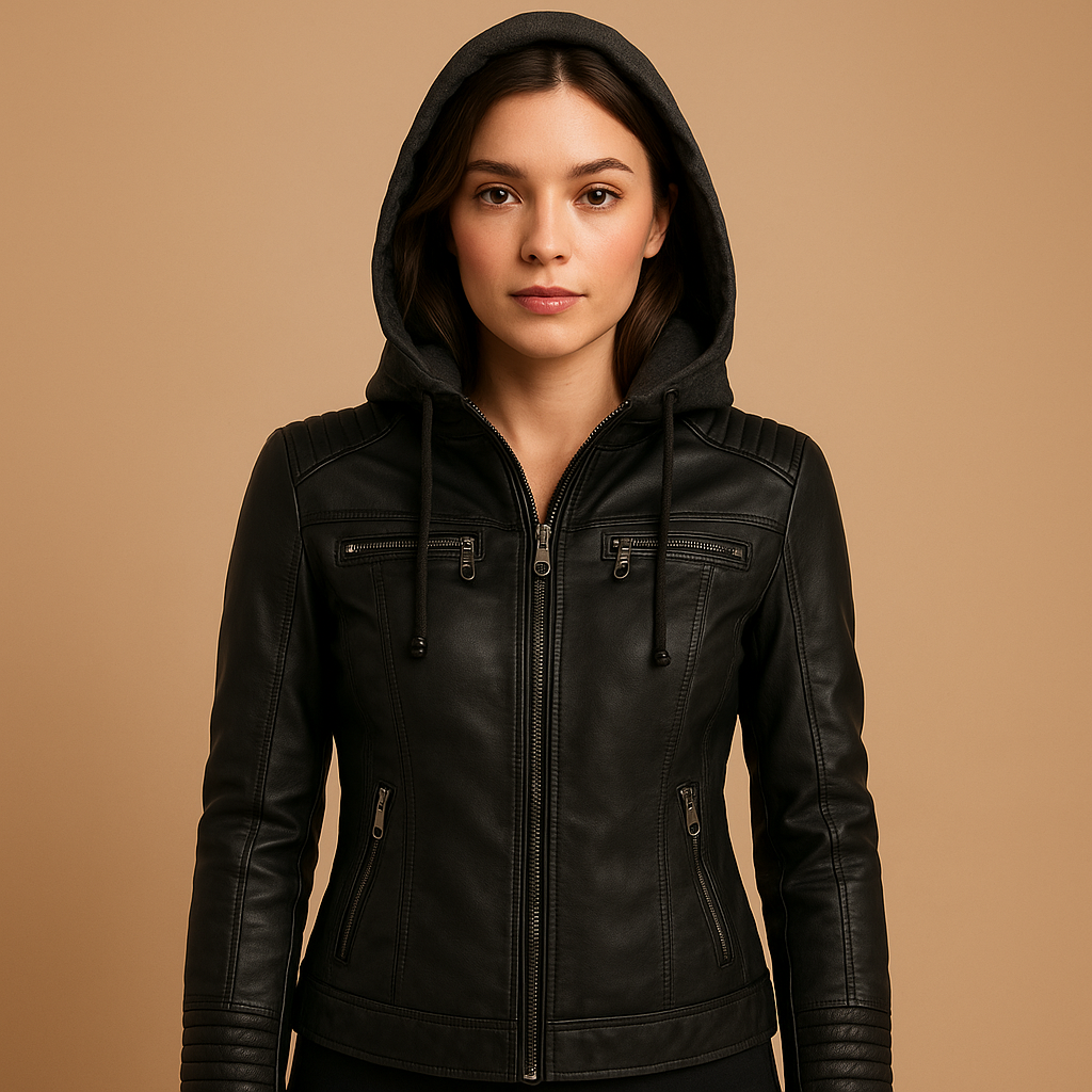 Leather hooded jacket for women | Vanessa