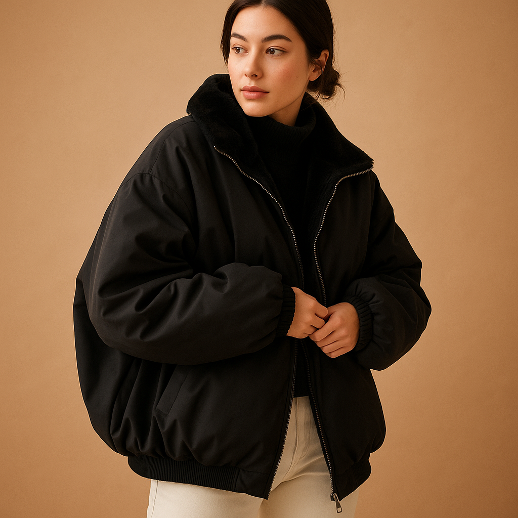 Short winter coat with hood and warm lining for women | Brielle