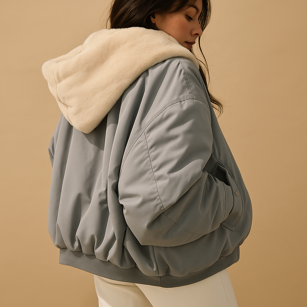 Short winter coat with hood and warm lining for women | Brielle