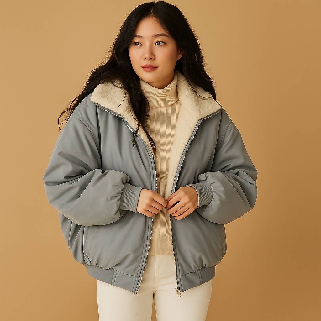 Short winter coat with hood and warm lining for women | Brielle