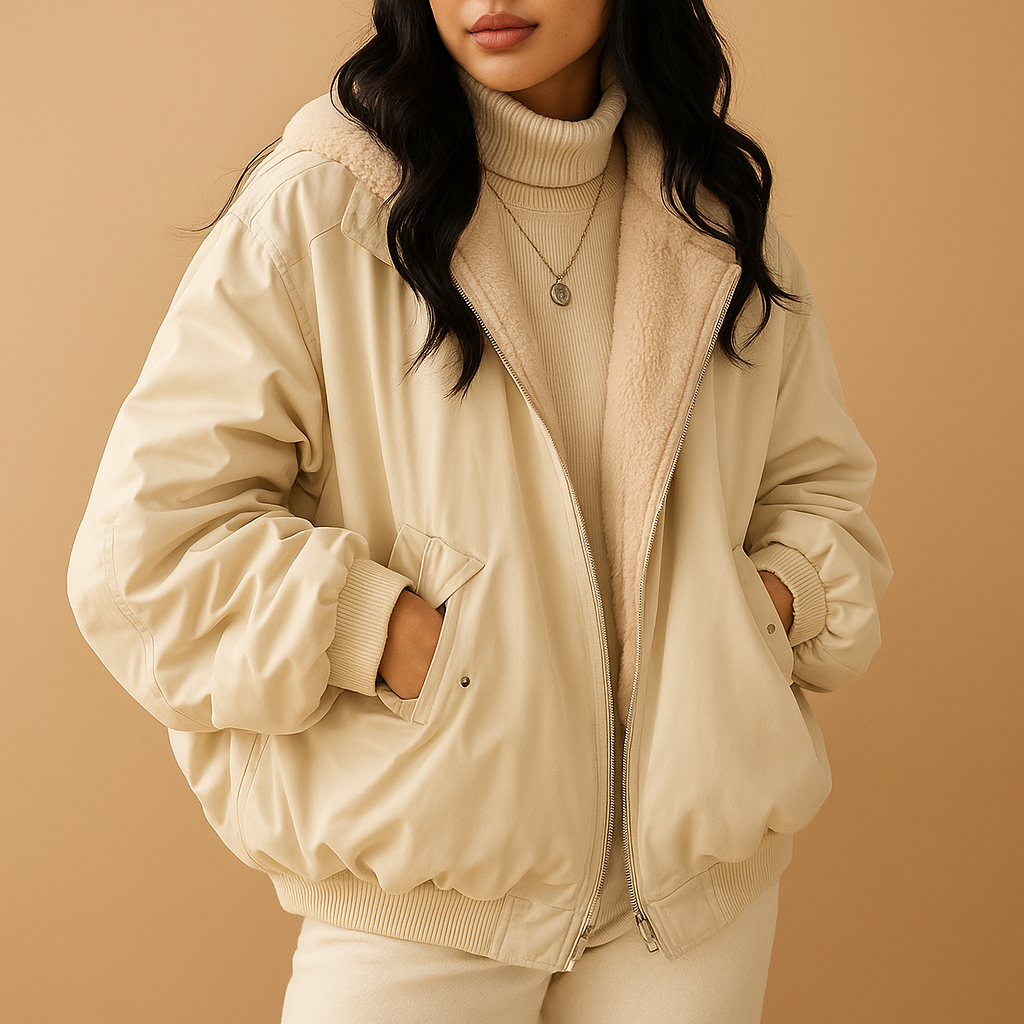 Short winter coat with hood and warm lining for women | Brielle