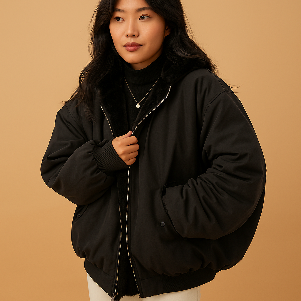 Short winter coat with hood and warm lining for women | Brielle