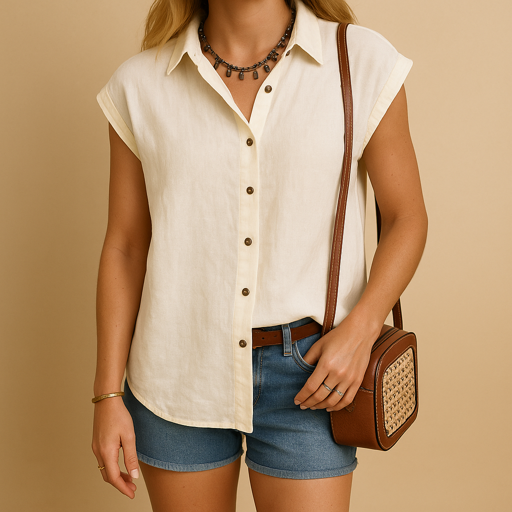 Sleeveless button-down summer shirt for women | Clara