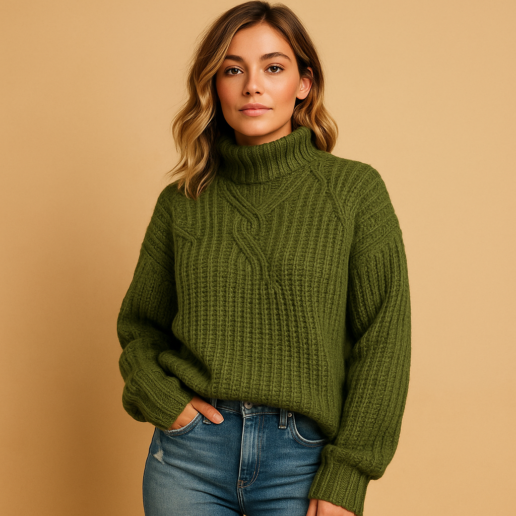 Soft knit pullover sweater with high neck for women | Melanie