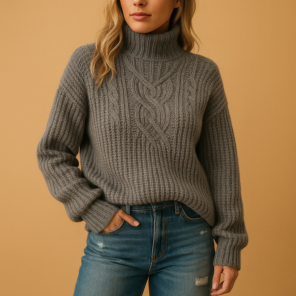 Soft knit pullover sweater with high neck for women | Melanie