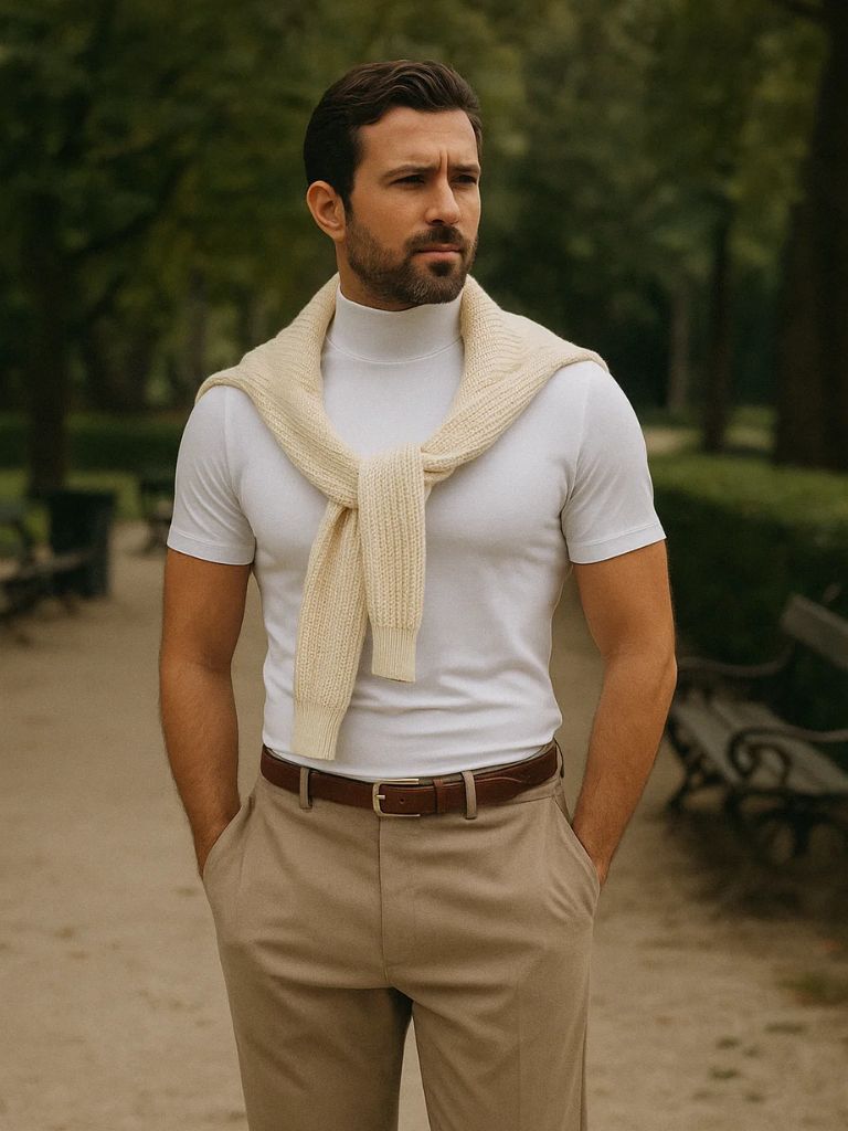 Solid Casual Turtle Neck T-Shirt for Men