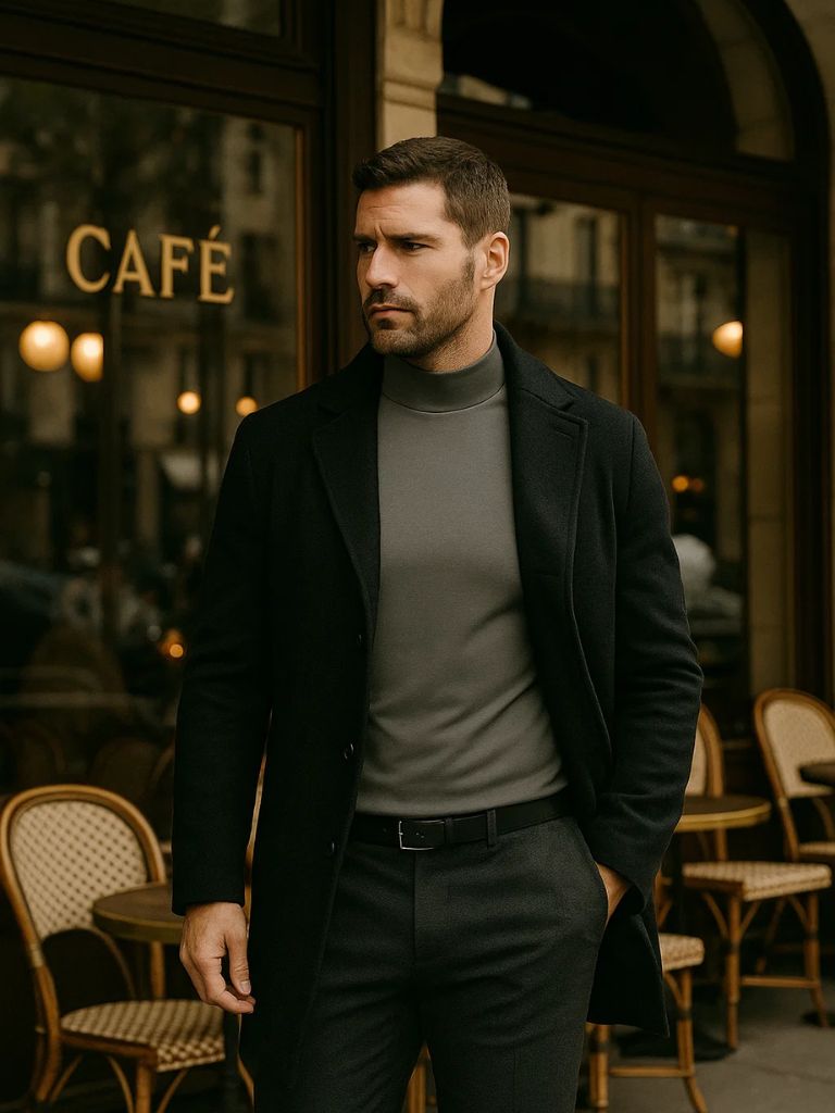 Solid Casual Turtle Neck T-Shirt for Men