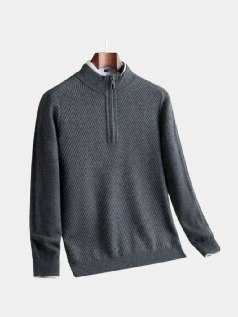 Stripe Quarter Zip Wool Sweater for Men