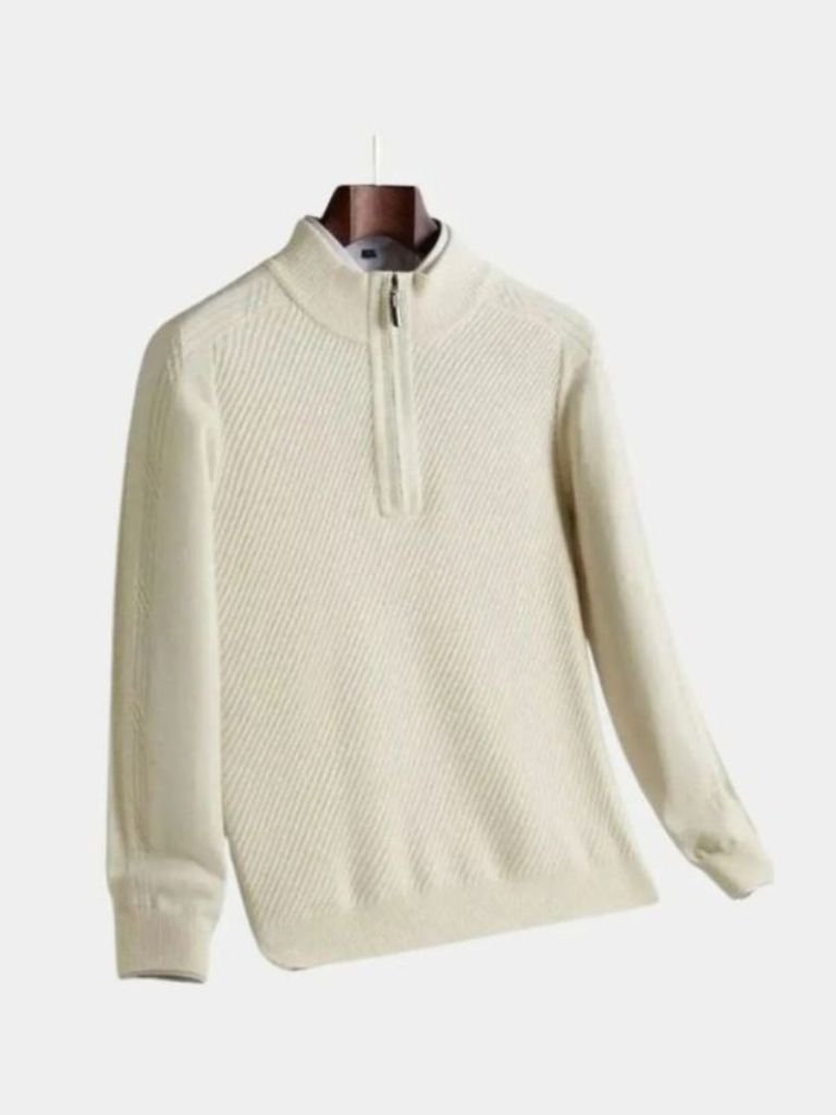 Stripe Quarter Zip Wool Sweater for Men
