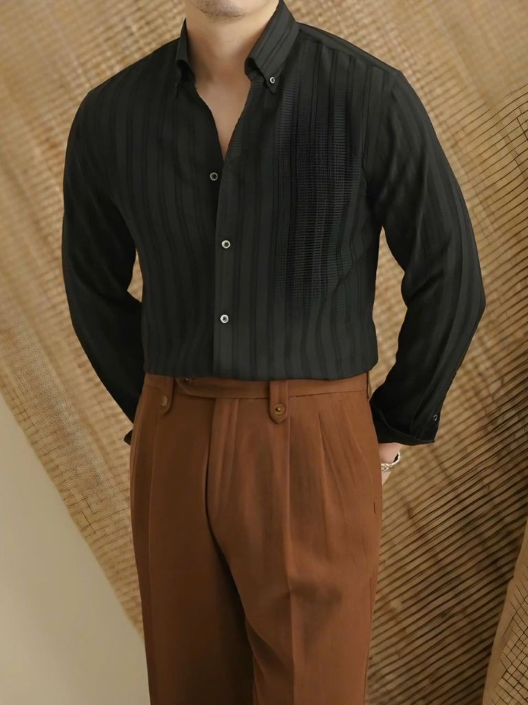 Striped Button Down Seersucker Shirt for Men