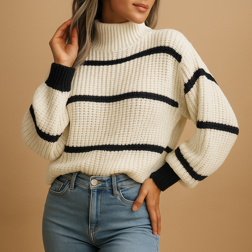 Striped high neck knit sweater for women | Celine