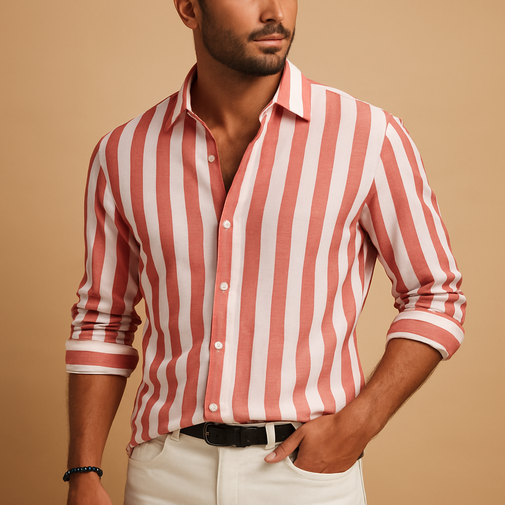 Striped long sleeve slim fit dress shirt for men | Adrian