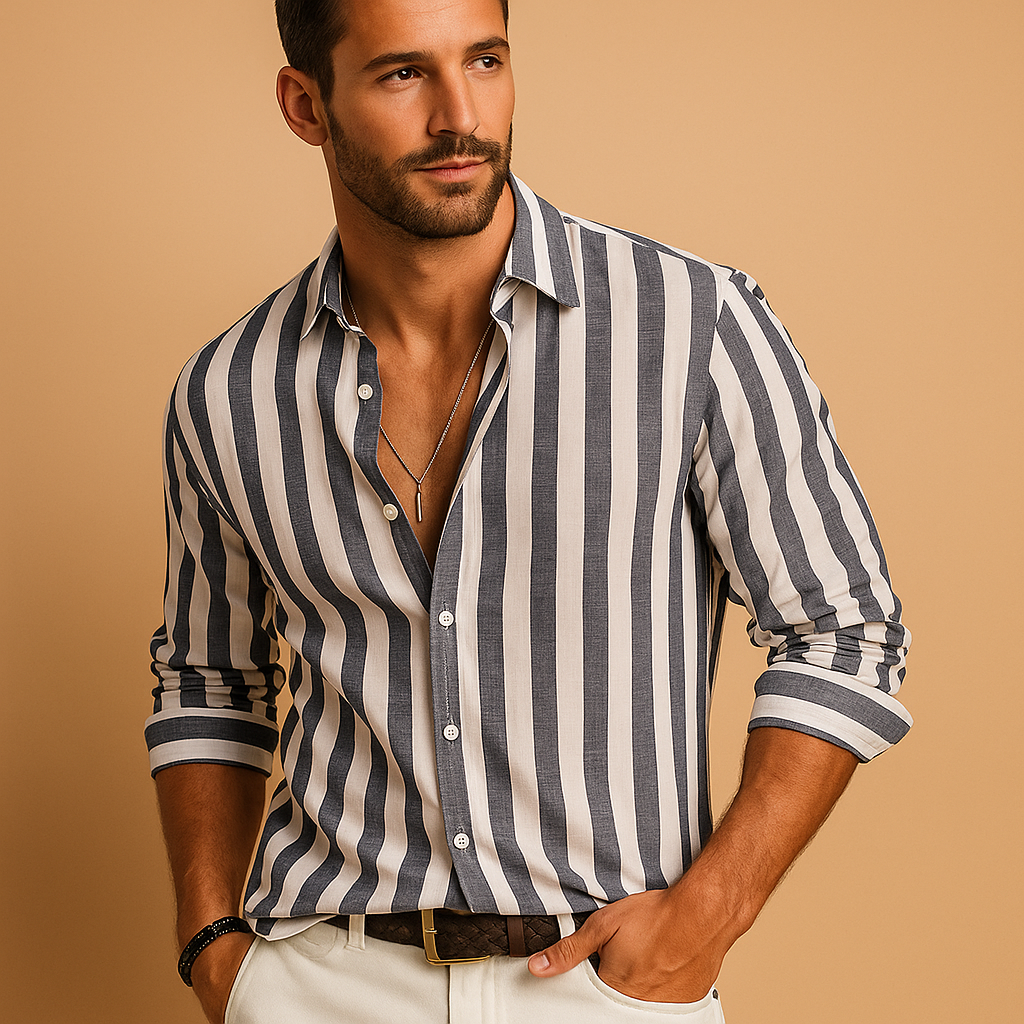 Striped long sleeve slim fit dress shirt for men | Adrian