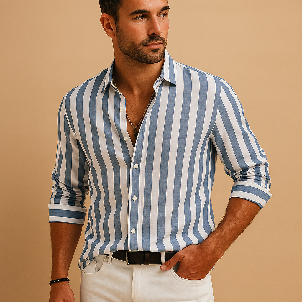 Striped long sleeve slim fit dress shirt for men | Adrian