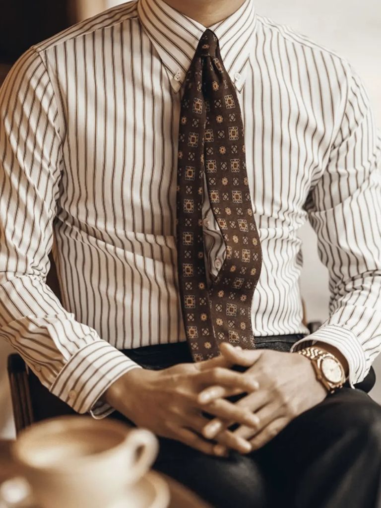 Striped Retro Shirt (Brown) for Men